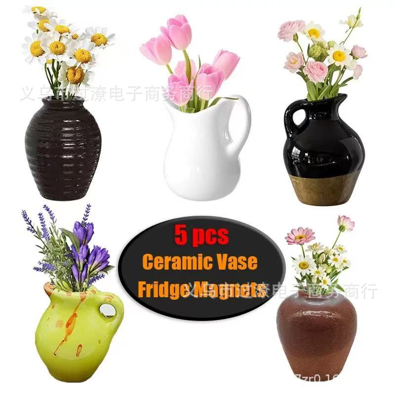 Wholesale Cute refrigerator magnet double door net red ins resin magnet mini vase three-dimensional set of personality creative decoration